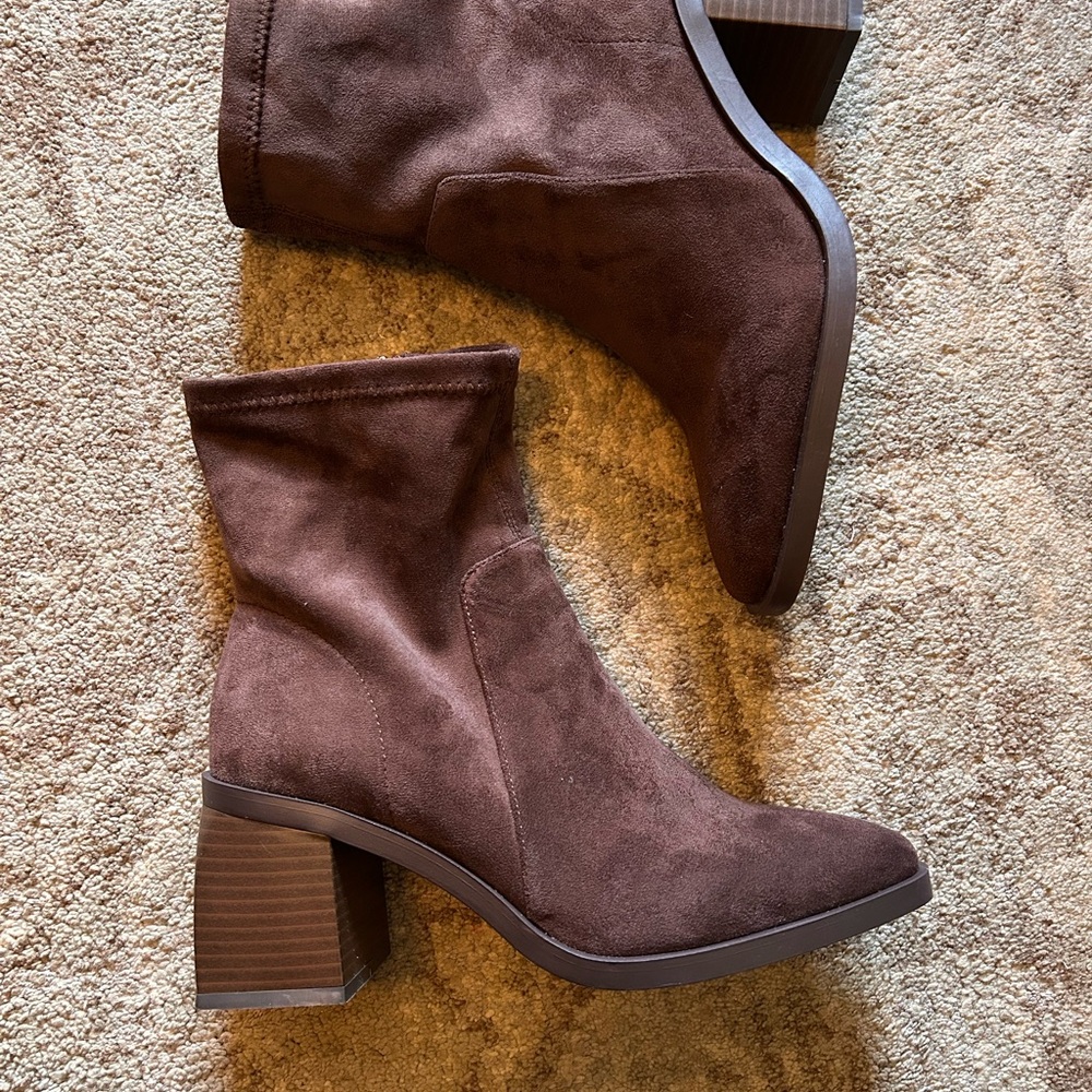 Anne Klein Chocolate Suede Heeled Boots